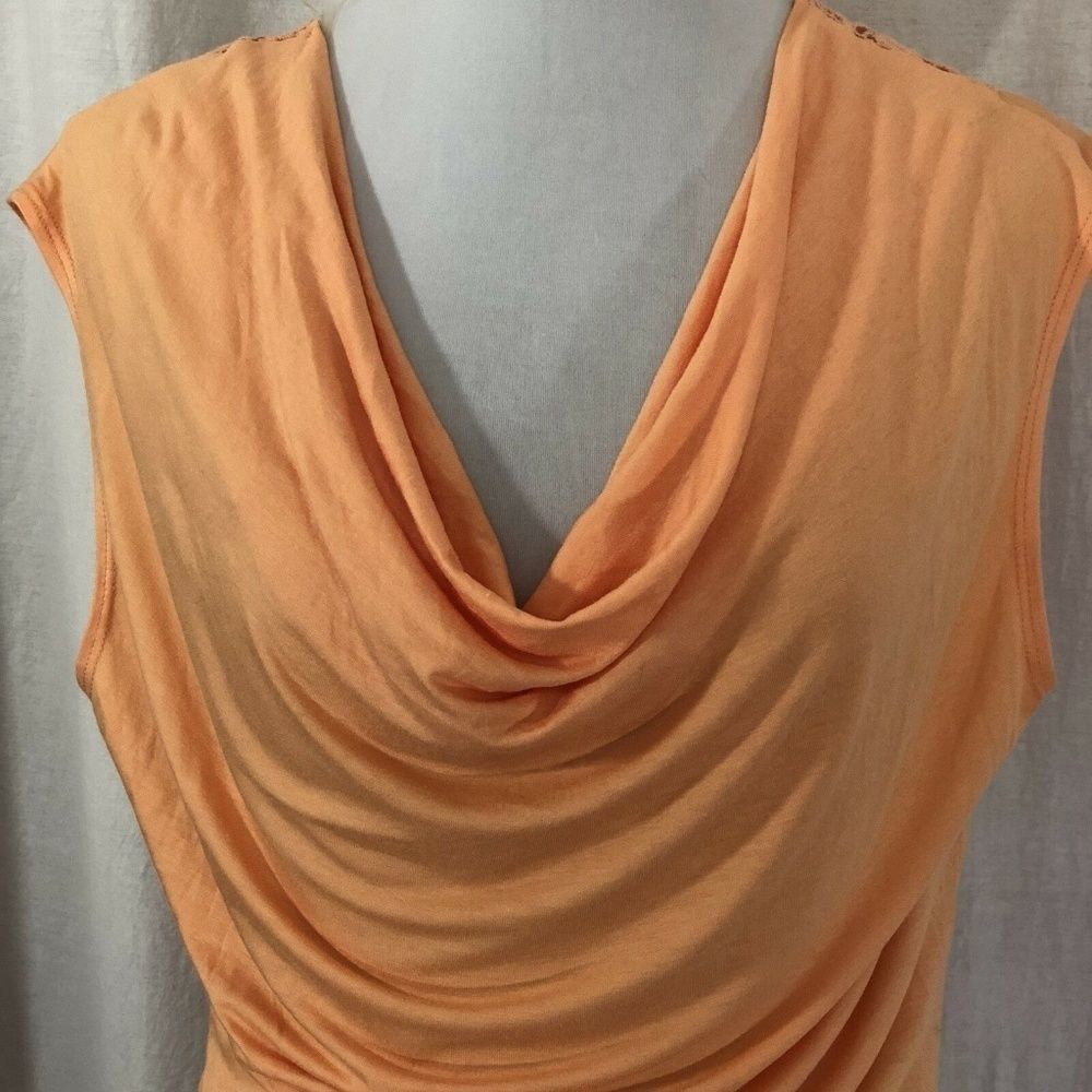 Laurie Solet Orange Ruched  Cotton Top Lace‎ Back L